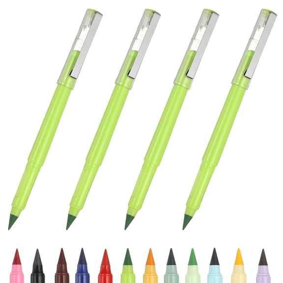 4 Pcs Mechanical Sharpened Forever Pencils Set, Green