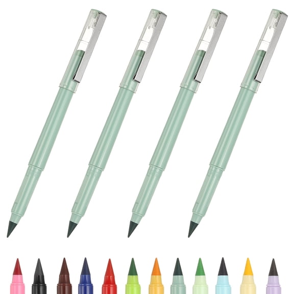 4 Pcs Mechanical Sharpened Forever Pencils Set, Grey Green