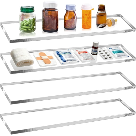 4 Pcs Medicine Cabinet Shelves 13.3 Inch Acrylic Medicine Cabinet Shelf Replacement for Living Room Bathroom Kitchen Wall Mounted Shelving Cabinet