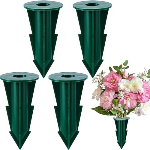 4 Pcs Memorial Artificial Flower Holder, Patio Garden Floral Ground Spikes, Cemetery Flower Container Stakes for Outdoor Yard Grave Faux Flowers Indoor Window Box Planter Pot