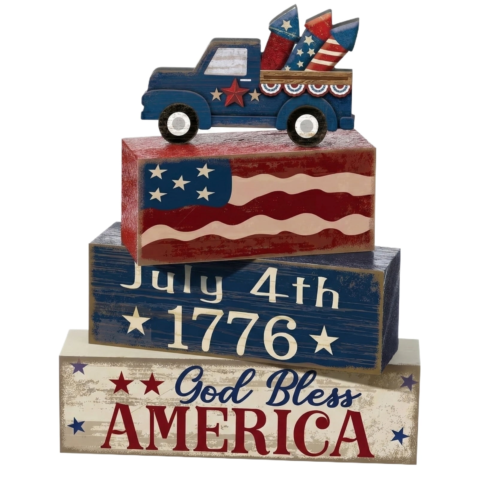 4 Pcs Memorial Day Decor Patriotic Tiered Tray Decorations Set, 4th of ...