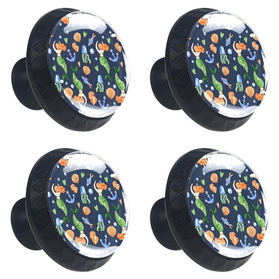 4 Pcs Mermaid Knobs for Kitchen Cabinet Cupboard Dresser Bookcase Drawer Pulls Handles Round Home Decor