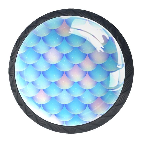 4 Pcs Mermaid Scales Knobs for Kitchen Cabinet Cupboard Dresser Bookcase Drawer Pulls Handles Round Home Decor