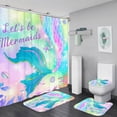 thumbnail image 1 of 4 Pcs Mermaid Shower Curtain Sets with Non-Slip Rugs, Toilet Lid Cover and Bath Mat, Pink Girls Shower Curtain, Ocean Shower Curtains for Bathroom, 1 of 3