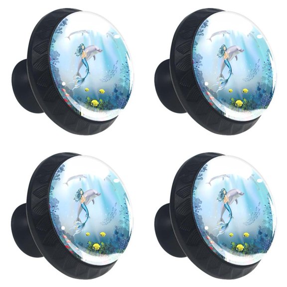 4 Pcs Mermaid Underwater Knobs for Kitchen Cabinet Cupboard Dresser Bookcase Drawer Pulls Handles Round Home Decor