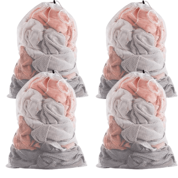 4 Pcs Mesh Laundry Bag, 24" x 36" Large Heavy Duty Laundry Bag, Travel Laundry Bag for Dirty Clothes, Drawstring Laundry Bag for Apartments, College Dormitories, Camp (White)
