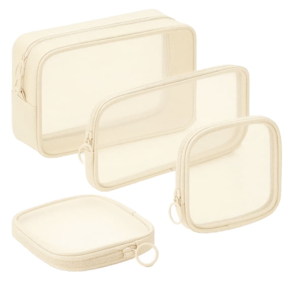4 Pcs Mesh Makeup Bag Mesh Cosmetic Bag Travel Toiletry Pouch with Zipper Mini Makeup Cosmetic Purse for Daily Accessory(Small, Large, Medium,Beige)