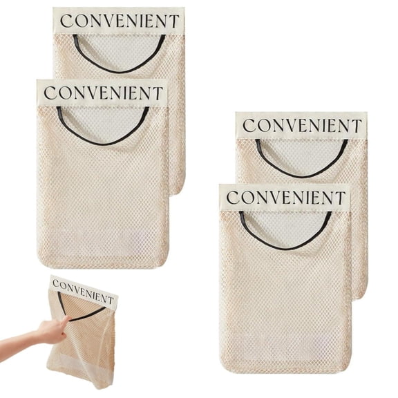 4 Pcs Mesh Storage Bags,Hanging Storage Mesh Bag,Wall Mount Grocery Bag Holder Trash Bag Dispenser,Mesh Storage Organizer,Mesh Pocket for Plastic Bag Garbage Bags,Topboutique