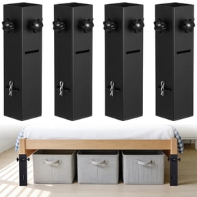 4 Pcs Metal Bed Risers with Adjustable Height, Carbon Steel Furniture Lifts with Plastic Base, Fits Dorm Beds, Tables, and Various Legs for Added Clearance