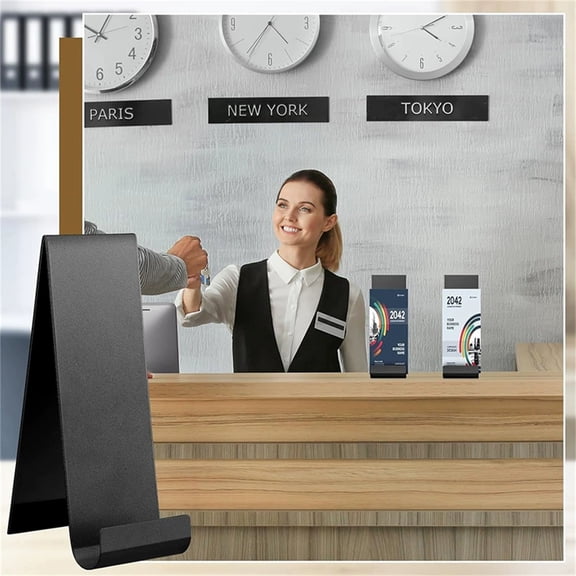 4 Pcs Metal Brochure Holder Stand - Elegant Desktop Flyer and Brochure Display Organizer with Vertical Design for Office, Store, Counter, Trade Show (9x4 inches/22.85x10.16cm)