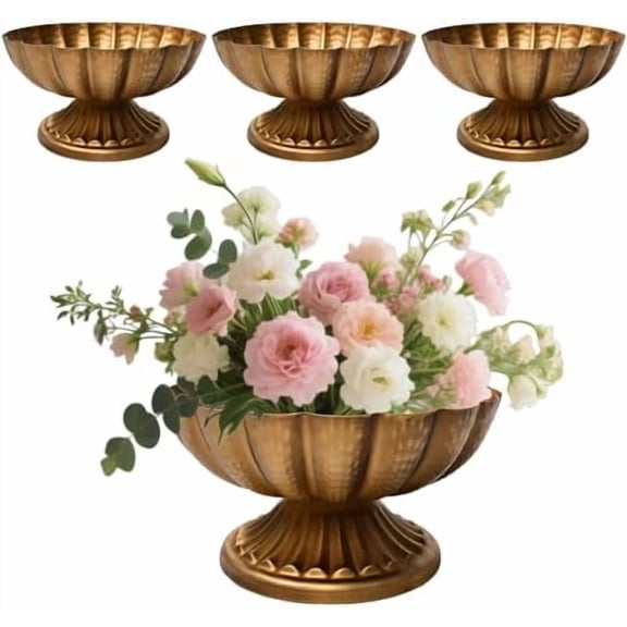 4 Pcs Metal Compote Bowl 7 Inch Compote Vases Indoor and Outdoor Fruits Bowl for Plant Christmas Wedding Flower Holder Centerpiece Home Party Decoration (Gold)$$Home Decor, Kitchen, & Other