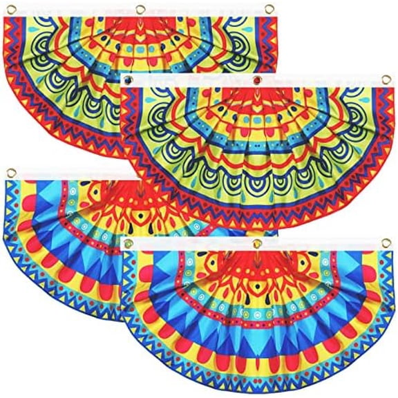 4 Pcs Mexican Party Banner Decorations Semicircle Fiesta Bunting Flag Pleated Cinco De Mayo Fan Porch Flag for Mexican Festivals, Carnivals, Wedding, Birthday, Luau Taco Party Favors(Classic)