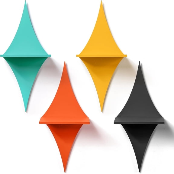 4 Pcs Mid Century Wall Decor Wooden Mid Century Modern Star Shaped Wall Mount Shelves for Aesthetic Hanging Storage Sign Decoration for Room Bedroom Party(Rhombus)