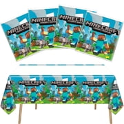 4 Pcs For Minecraft Games Cartoon Themed Tablecloths Rectangular Birthday Party Decorations,Disposable Waterproof Tablecloth 70.9 42.5 Inch for Celebration Parties Supplies