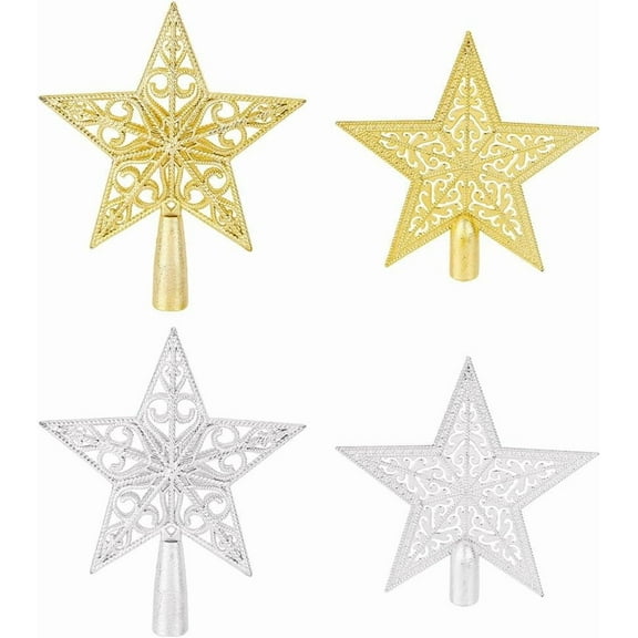 4 Pcs Mini Christmas Tree Topper Glitter Star Mini Christmas Tree Topper Christmas Tree Decoration Treetop 2 Style Star Christmas Tree Decoration Treetop 5.6" & 5.7"