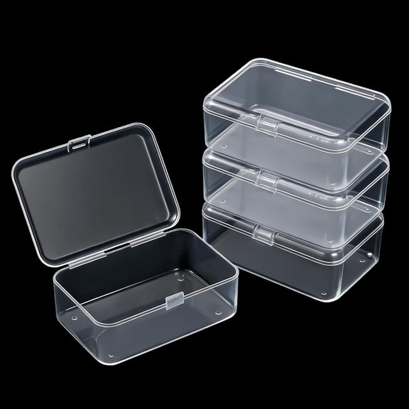 4 Pcs Mini Clear Plastic Storage Containers 3.7x2.5x1 Inch Rectangle Organizer Boxes With Hinged Lids For Beads