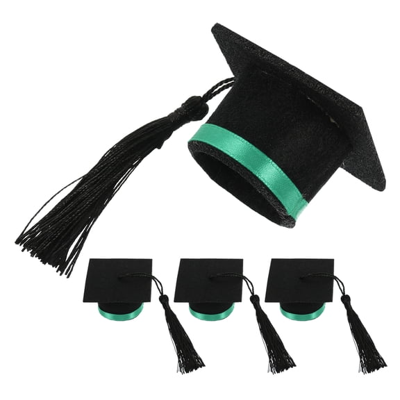 KAKOWELY Green Felt Doctor Cap Wine Bottle Covers, Small Graduation Cap Shape, 4 Pieces Decorative Bottle Toppers
