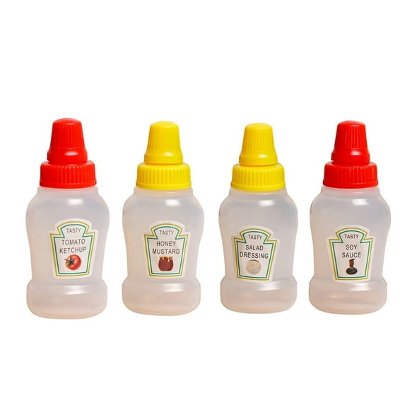 4 Pcs Mini Ketchup Bottles,25ml Condiment Squeeze Bottle,Plastic Portable Containers Bottle for Adults,Office,Lunchbox,Picnic,Oil,Soy Sauce,Honey,Salad Dressing