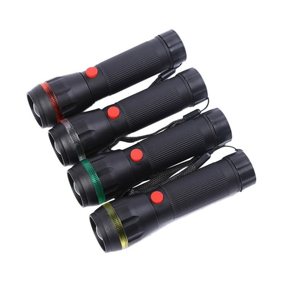 Set of 4 Mini LED Flashlight for Indoor and Outdoor Use - Ideal for Hiking, Camping (Yellow, Red, Green, Grey)