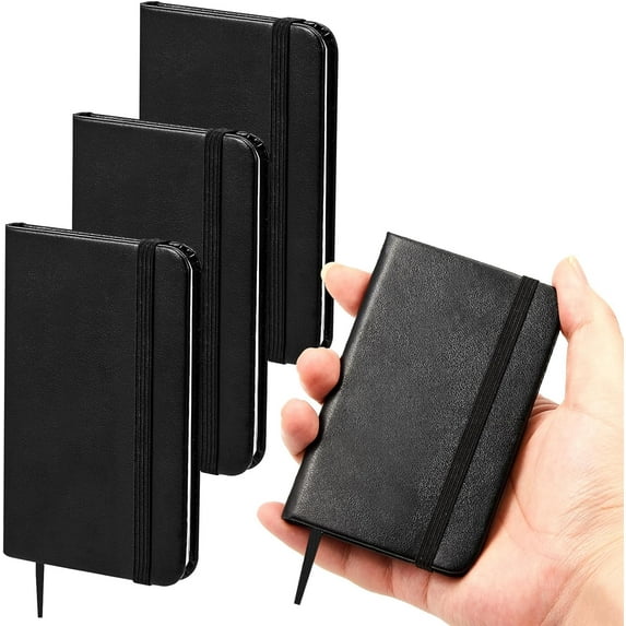 4 Pcs Mini Leather Pocket Notebook 4 x 2.5 Inch Small Hardcover Notebook 50 Sheets Hardcover Mini Notepad Tiny Lined Journal for Office Home School Writing Supplies(Blank Style)
