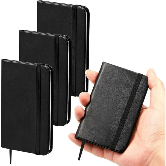 4 Pcs Mini Leather Pocket Notebook 4 x 2.5 Inch Small Hardcover Notebook 50 Sheets Hardcover Mini Notepad Tiny Lined Journal for Office Home School Writing Supplies(Blank Style)