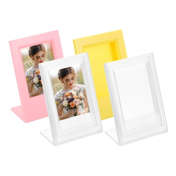 4 Pcs Mini Picture Frames 3.8 x 2.7 Inch Photo Frame, Transparent & Yellow/Pink