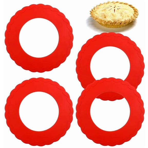 4 Pcs Mini Pie Crust Shields, Silicone Pie Pan Shield for Baking, Mini Pie Crust Protector 4 to 6 in (Red)