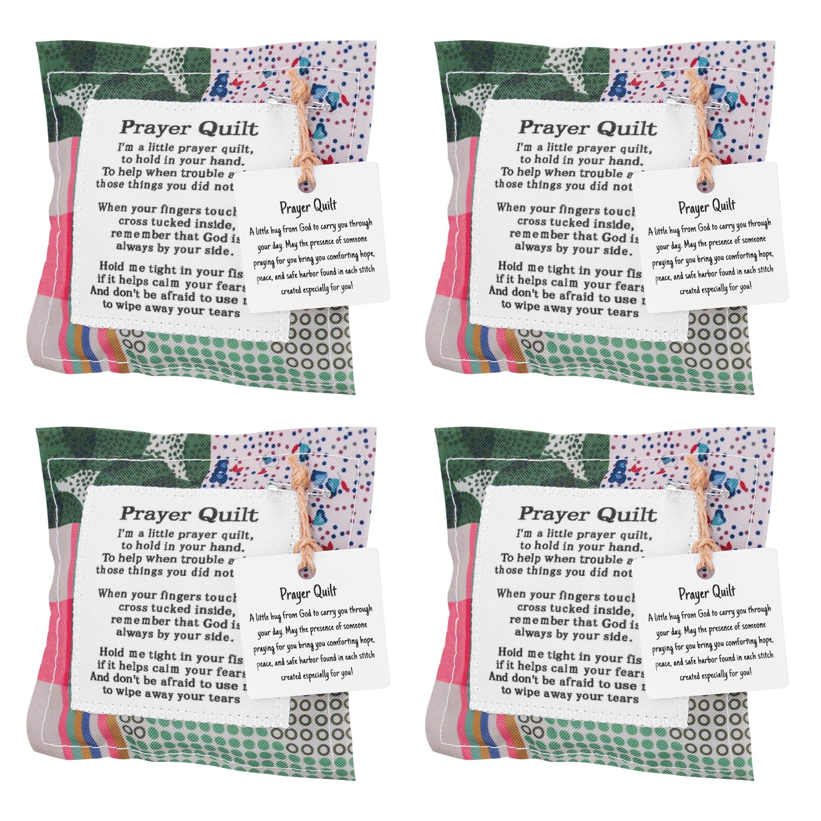4 Pcs Mini Prayer Quilt with Cross Inside, Vintage Pocket Scripture Prayer Quilt Squares Sympathy/Encouragement Christian Gifts for Women Clergy Pastor Appreciation