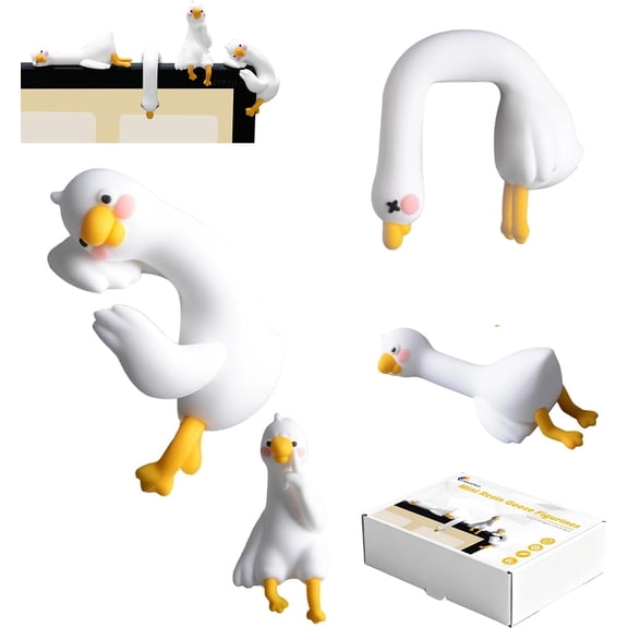 4 Pcs Mini Resin Goose Figurines,Cute Figurine Computer Monitor Decor, Cute Duck Statues for Office Desk, Car Dashboard,Funny Desk(White Goose)