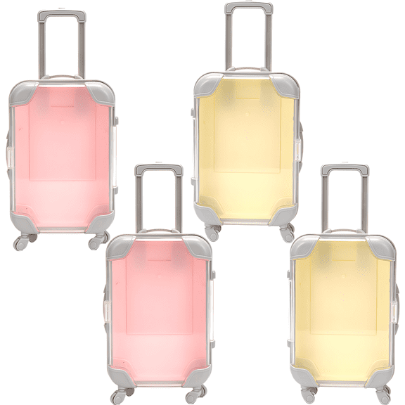 4 Pcs Mini Suitcase Storage Box, Ideal Mini Travel Suitcase, Transparent Pink and Yellow, Features Retractable Handle and Swivel Wheels, Lightweight ABS Material