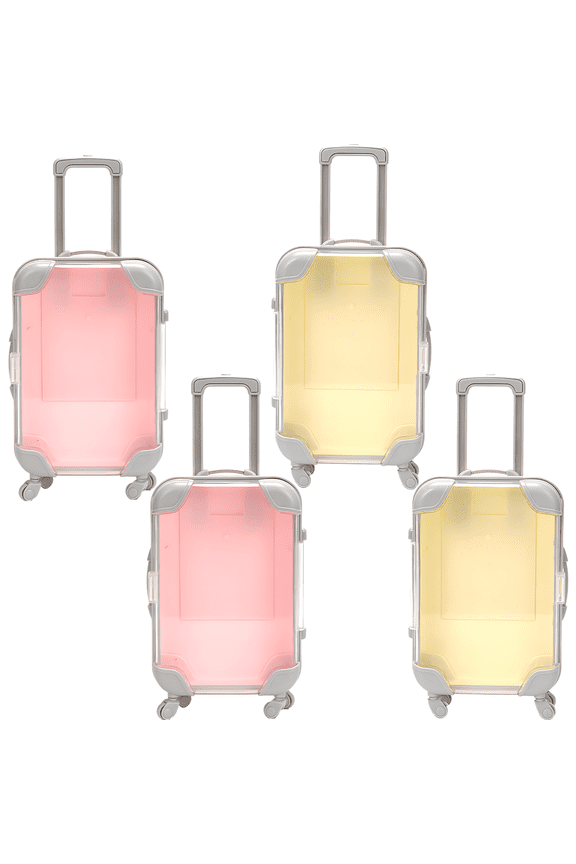 4 Pcs Mini Suitcase Storage Box, Ideal Mini Travel Suitcase, Transparent Pink and Yellow, Features Retractable Handle and Swivel Wheels, Lightweight ABS Material