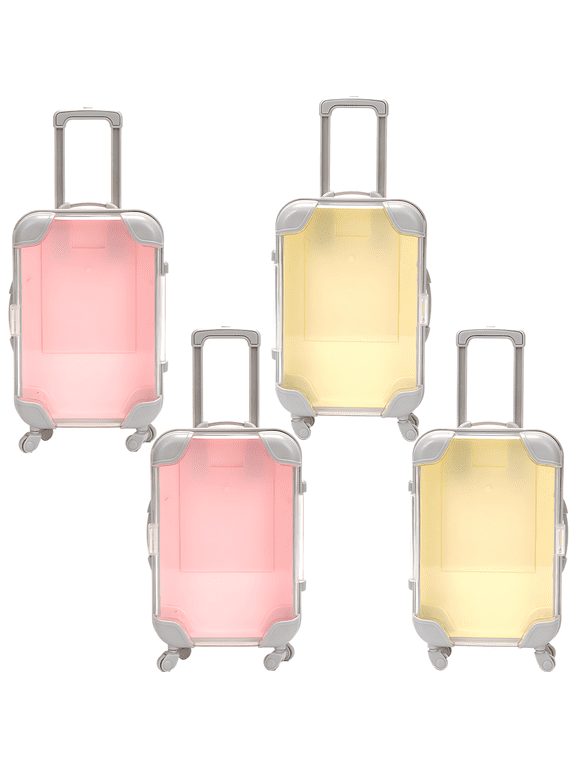 4 Pcs Mini Suitcase Storage Box, Ideal Mini Travel Suitcase, Transparent Pink and Yellow, Features Retractable Handle and Swivel Wheels, Lightweight ABS Material