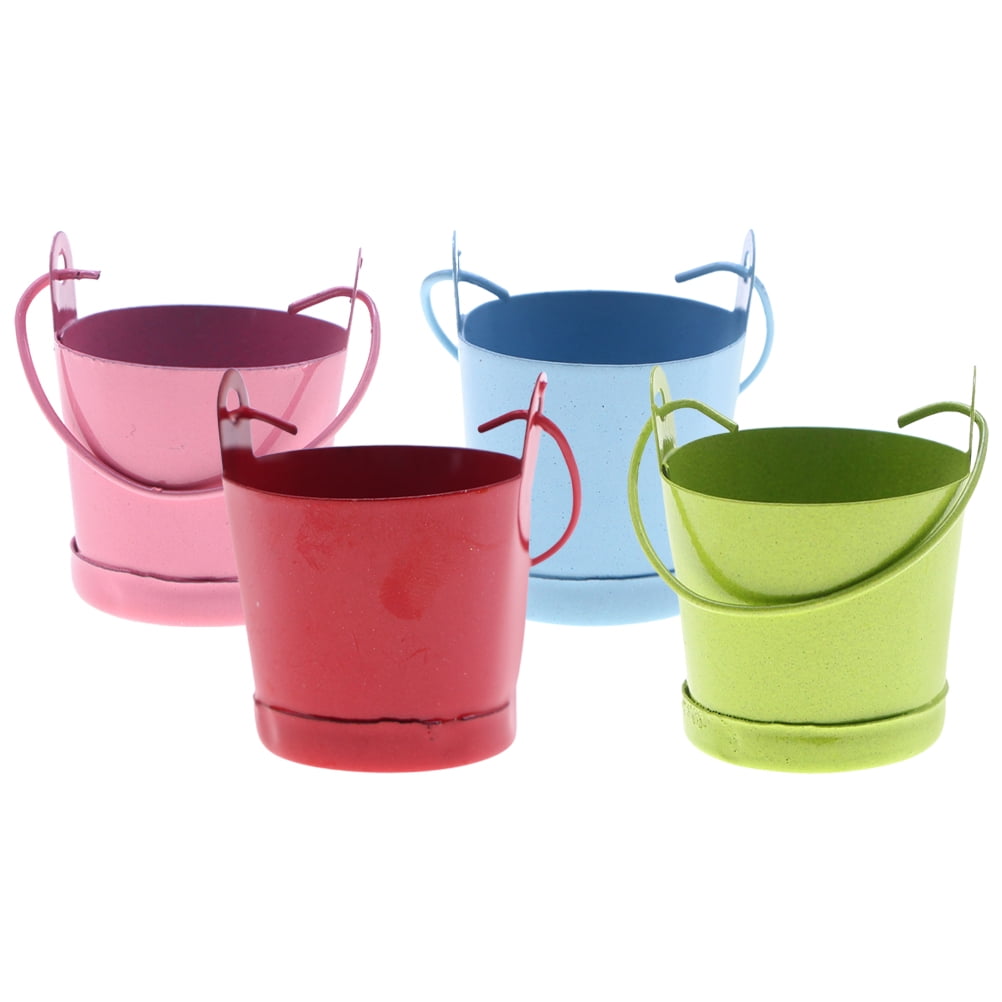 4 Pcs Mini Tin Bucket Pots for Plants Ornament Miniature Tin Buckets