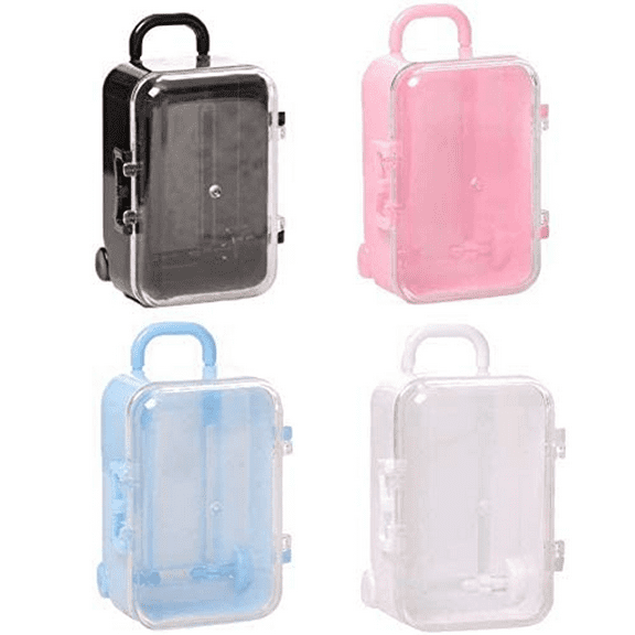 4 Pcs Mini Travel Suitcase Storage Box Plastic Candy Box Doll Clothes Necklace Ring Jewelry Storage Box Doll Wedding Party Decoration