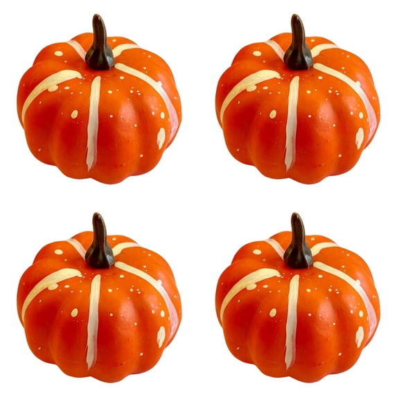 4 Pcs Miniature Artificial Pumpkins, Faux Small Pumpkins, Mini Plastic Pumpkins, Simulated Fall Harvest Pumpkins, Tiny Fake Pumpkin Decors, Fall Halloween Decorations for Table Mantel Porch