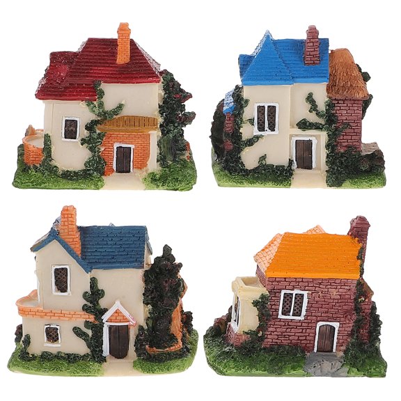 4 Pcs Miniature House Micro Scene Ornaments Affordable Decoration Garden