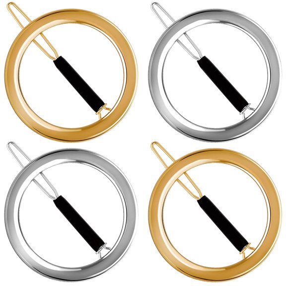 4 Pcs Minimalist Hair Clip for Women, Gold & Sliver Hollow Hoops Round Circle Geometric Metal Hair Clip, Dainty Circle Bobby Pin Ponytail Holder Hair Accessories for Girl