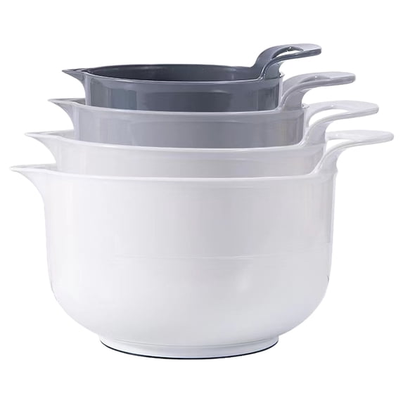 4 Pcs Mixing Bowls ,Plastic Nesting Mixing Bowl Set with Pour Spouts and Handles,Non Slip Bottom,Different 4 Size,Plastic Stackable Mixing Bowl for Kitchen Prepping,Cooking and Baking,Gray