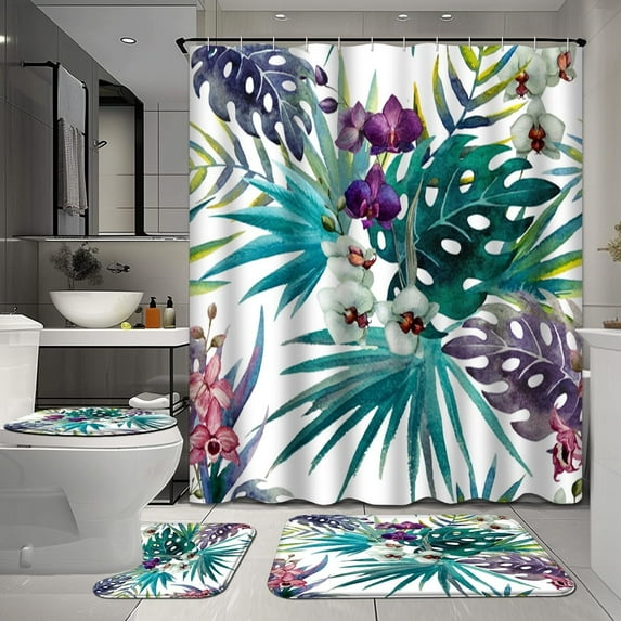 4 Pcs Modern Geometric Bathroom Shower Curtain Sets with Rugs, Gold Bathroom Sets with Shower Curtain and Rugs, Abstract Bathroom Decor Sets with Mats and Towels