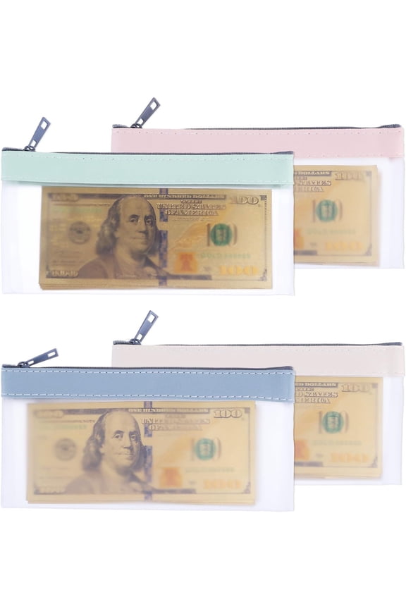 4 Pcs Money Envelopes for Cash, 7.83.9 Inch Bags with Zipper, Multi-Purpose Cash For Check Wallet Receipt Organizer Tool Pouch