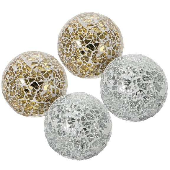 4 Pcs Mosaic Ball Decorative Ornament for Christmas Tree Vase Mirror Glass Bowl Filler Tabletop Desktop Sphere