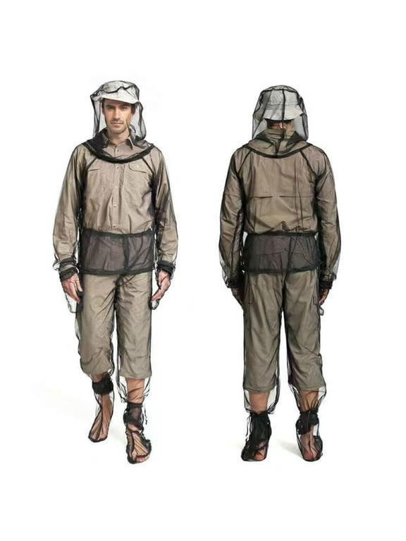 4 Pcs Mosquito Suit for Adult-Full Body Mosquito Net Suit Including Jacket Hood,Pants and Mitt Set-Outdoor Mesh Bug Protection from Bugs,Flies and Gnats