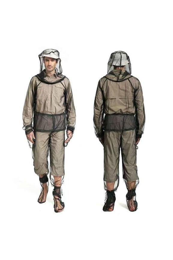4 Pcs Mosquito Suit for Adult-Full Body Mosquito Net Suit Including Jacket Hood,Pants and Mitt Set-Outdoor Mesh Bug Protection from Bugs,Flies and Gnats