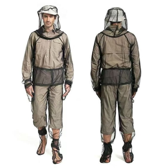 4 Pcs Mosquito Suit for Adult-Full Body Mosquito Net Suit Including Jacket Hood,Pants and Mitt Set-Outdoor Mesh Bug Protection from Bugs,Flies and Gnats