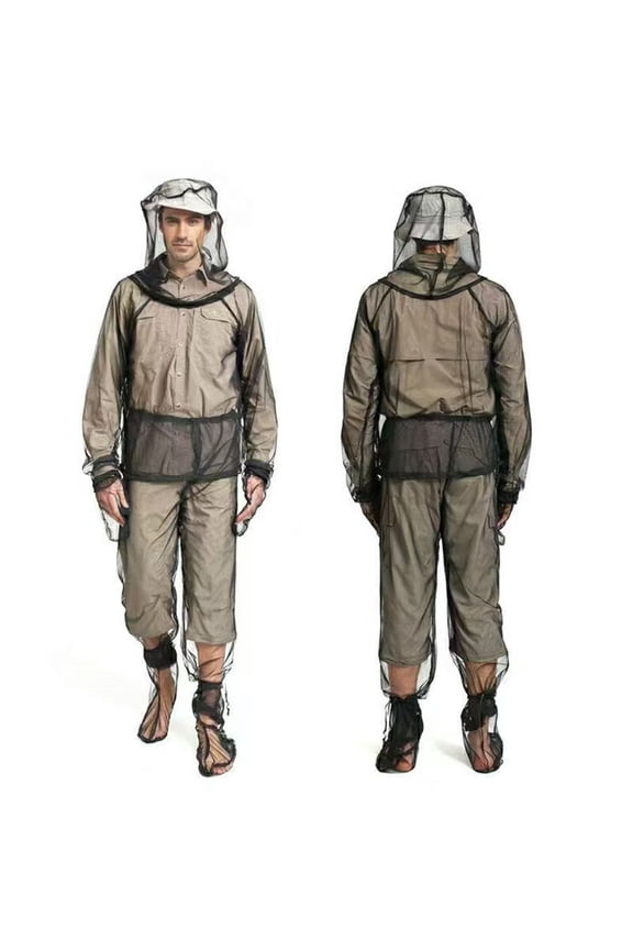 4 Pcs Mosquito Suit for Adult-Full Body Mosquito Net Suit Including Jacket Hood,Pants and Mitt Set-Outdoor Mesh Bug Protection from Bugs,Flies and Gnats