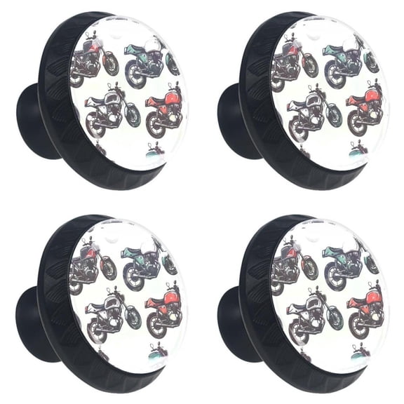 4 Pcs Motor Cars Print Cabinet Knobs 30mm Round Crystal Glass Drawer Handles Pulls with Screws for Kitchen Cupboard Wardrobe Closet Dresser, Home&Office