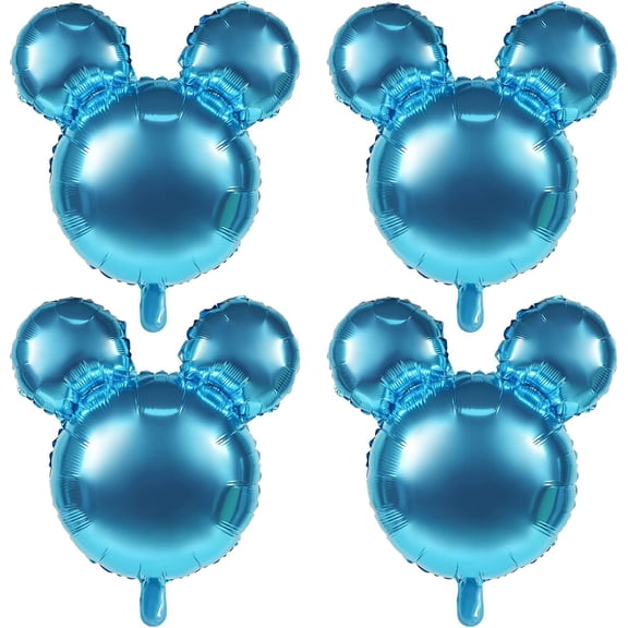 4 Pcs Mouse Head Foil Balloons, 24'' Mouse Mylar Balloon for Birthday Party Decorations Jumbo Mouse Head Aluminum Foil Balloons Party Favors Supplies (Light Blue)