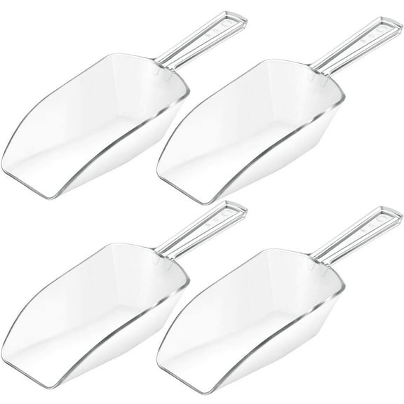 4 Pcs Multi Purpose Clear Plastic Scoops for Candy Buffet Acrylic Kitchen Ice Food Popcorn Scoops for Protein Powders, Ice Cream, Coffee, Tea Jar (7.8 Inch)