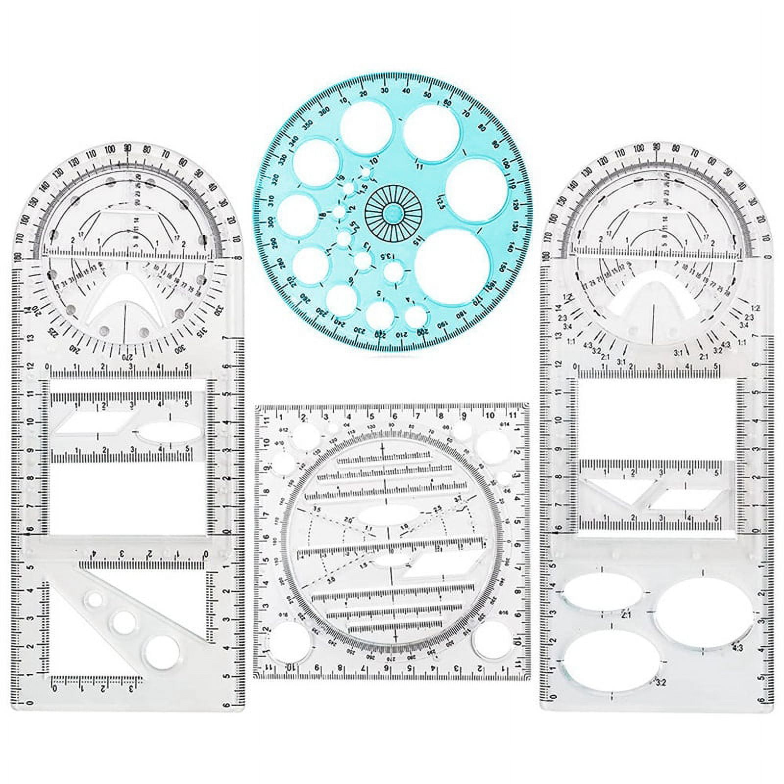 4 Pcs Multifunctional Geometric Ruler Drawing Tools Plastic Ruler Set