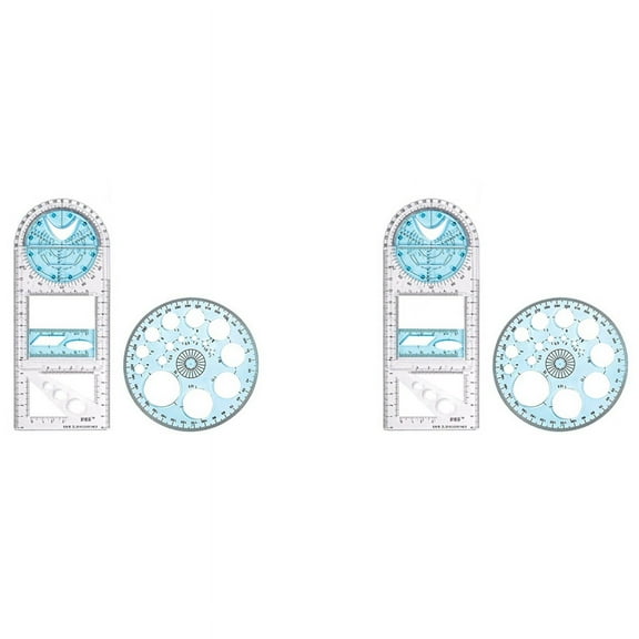 4 Pcs Multifunctional Geometric Ruler Plastic Circle Drawing Tool Drafting Templates Clear Graphic Design Tools,2 * Geometric drafting template 2 * Circle maker,Transparent&blue